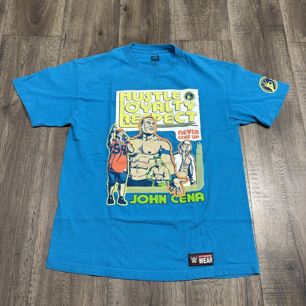 WWE John Cena Shirt Mens Large Blue Wrestling Hustle Loyalty Respect Tee 2010